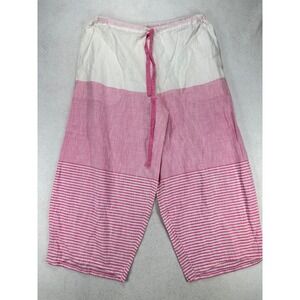 Asha Pink White Striped Wide Leg Cropped Cotton Pants Womens XL Drawstring India